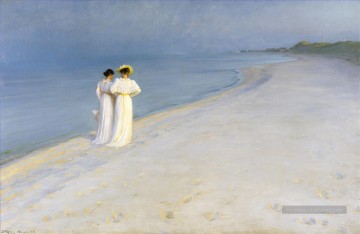 Soirée d’été sur Skagen Southern plage avec Anna Ancher et Marie Kroyer Peder Severin Kroyer Peinture à l'huile